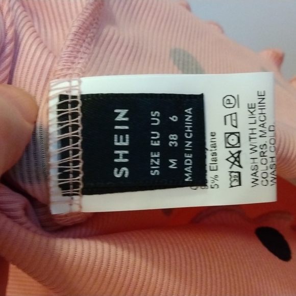 Shein Women's Med pink/maroon dots, long sleeve, high neck ribbed top.  NWOT - Picture 2 of 4